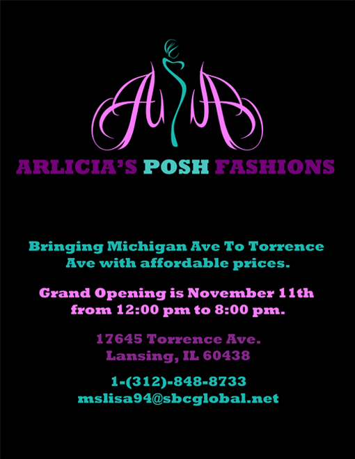 A design that I created for the fourth version of the Arlicia's Posh Fashions flyer.