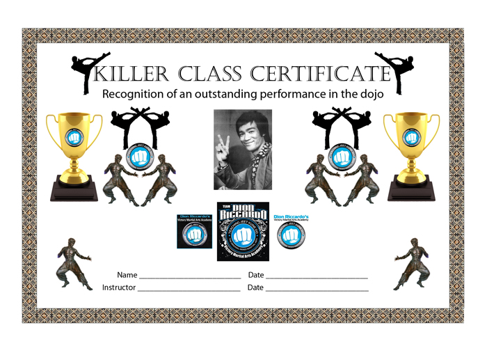 A design that I created for the Victory MMA Killer Class Certificate.